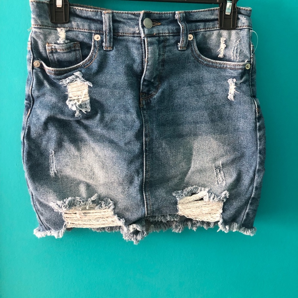 Distressed jean skirt